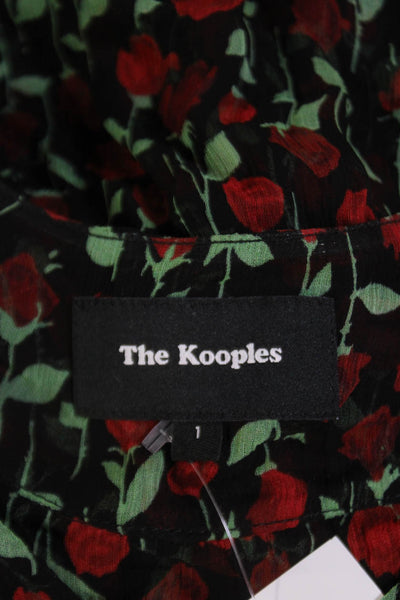 The Kooples Womens Sheer Floral Printed V-Neck Half Sleeve Blouse Black Size 1