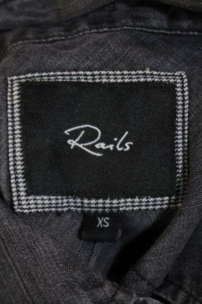 Rails Womens Denim Front Plaid Printed Collared Buttoned Blouse Gray Size XS