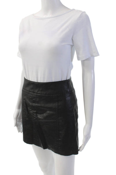 Free People Womens Faux Leather Lined Zipped Mini Skirt Jet Black Size 2