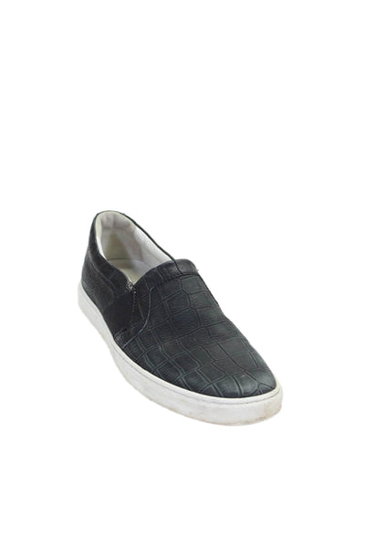 Lanvin Womens Slip On Croc Embossed Sneakers Black White Leather Size 39