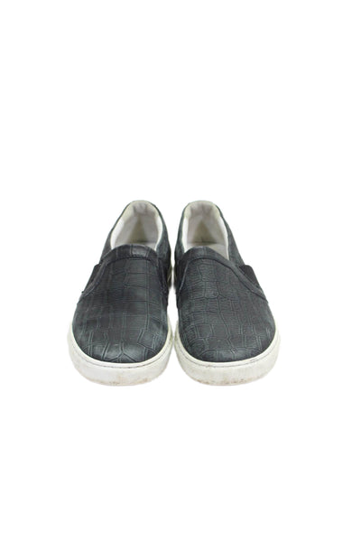 Lanvin Womens Slip On Croc Embossed Sneakers Black White Leather Size 39
