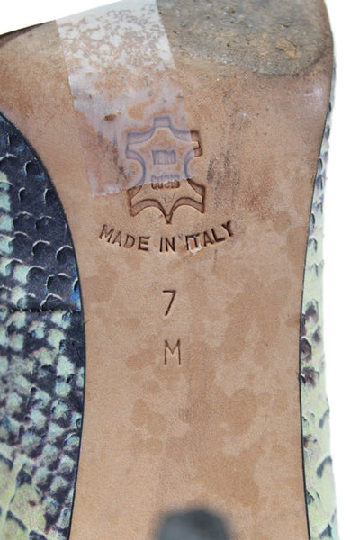 Isaac Womens Stiletto Snake Embossed Round Toe Pumps Green Leather Size 7M