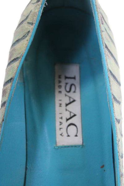 Isaac Womens Stiletto Snake Embossed Round Toe Pumps Green Leather Size 7M