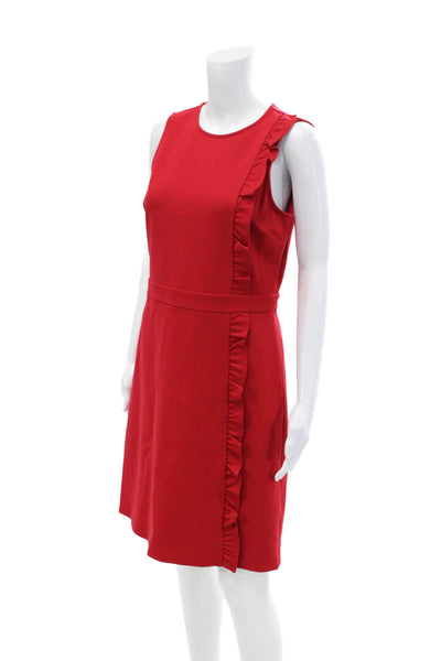 Brooks Brothers Womens Textured Sleeveless Scoop Neck Lined Pencil Dress Red Siz