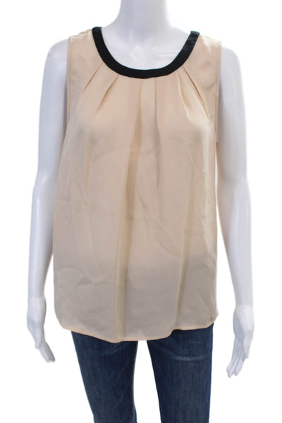 Joie Womens Silk Scoop Neck Pleated Sleeveless Tank Blouse Nude Beige Size S