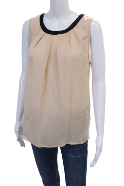 Joie Womens Silk Scoop Neck Pleated Sleeveless Tank Blouse Nude Beige Size S