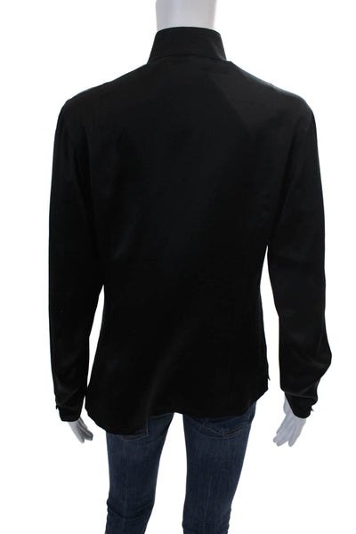 Lorraine Womens Silk Long Sleeve Mock Neck Zip Up Top Black Size 44