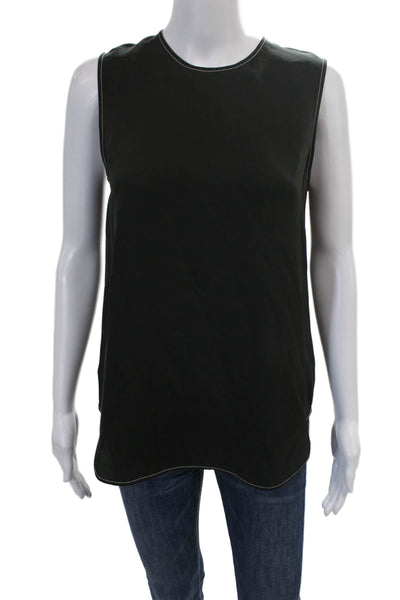 Theory Womens Silk Round Neck Solid Sleeveless Tank Blouse Dark Green Size P
