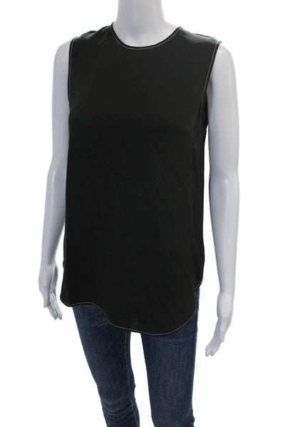 Theory Womens Silk Round Neck Solid Sleeveless Tank Blouse Dark Green Size P
