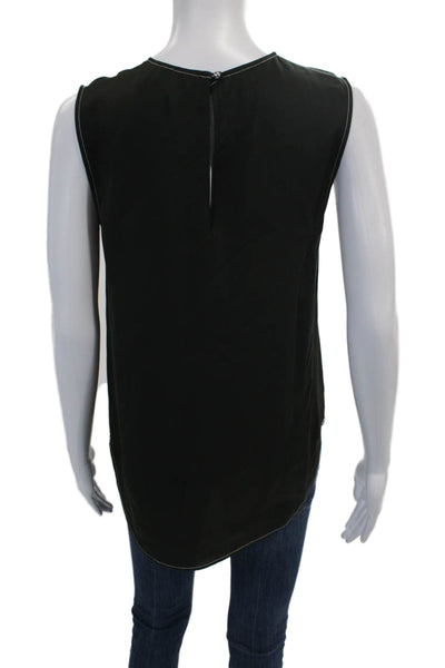 Theory Womens Silk Round Neck Solid Sleeveless Tank Blouse Dark Green Size P