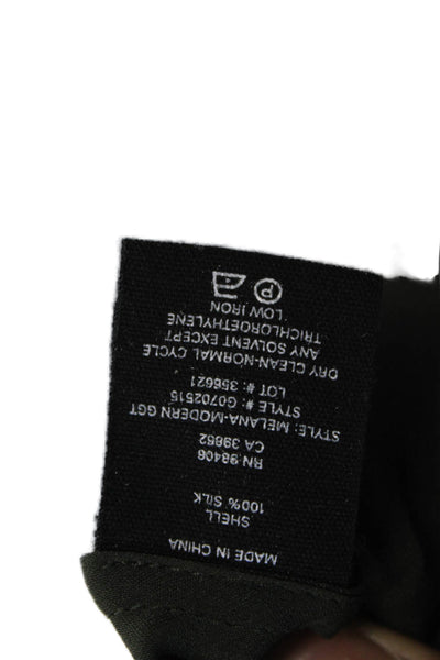 Theory Womens Silk Round Neck Solid Sleeveless Tank Blouse Dark Green Size P