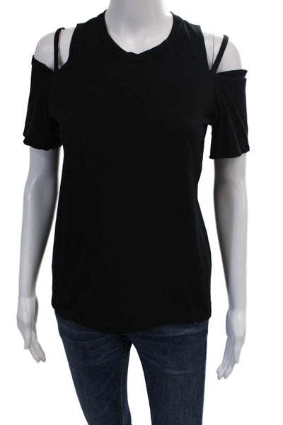 Morgane Le Fay Women's Round Short Sleeves Cold Shoulder T-Shirt Black Size S