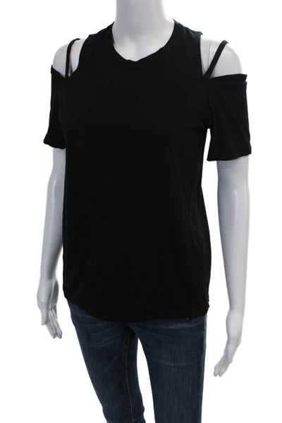 Morgane Le Fay Women's Round Short Sleeves Cold Shoulder T-Shirt Black Size S