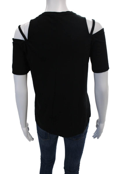 Morgane Le Fay Women's Round Short Sleeves Cold Shoulder T-Shirt Black Size S