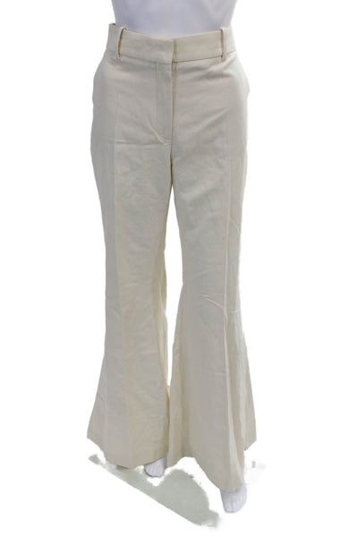 MNG Womens Cotton High Rise High Ankle Slit Flare Leg Trouser Pants Beige Size 6