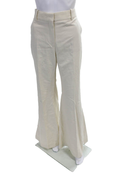 MNG Womens Cotton High Rise High Ankle Slit Flare Leg Trouser Pants Beige Size 6