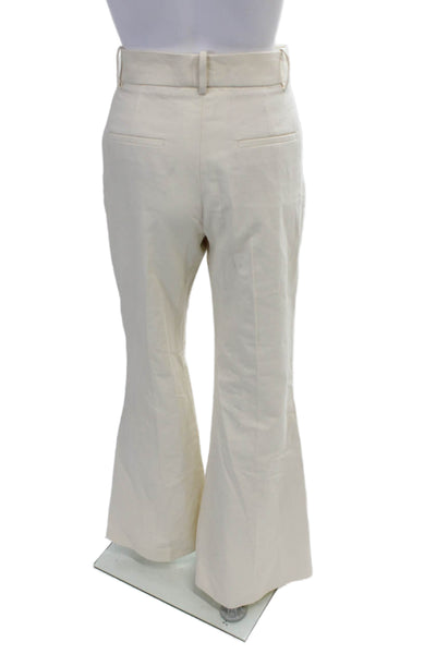 MNG Womens Cotton High Rise High Ankle Slit Flare Leg Trouser Pants Beige Size 6