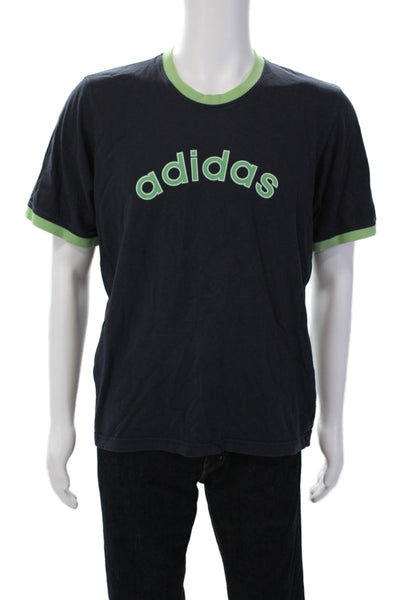Adidas Mens Graphic Print Crew Neck Short Sleeve Cotton T-Shirt Dark Blue Size L
