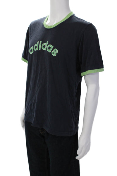 Adidas Mens Graphic Print Crew Neck Short Sleeve Cotton T-Shirt Dark Blue Size L