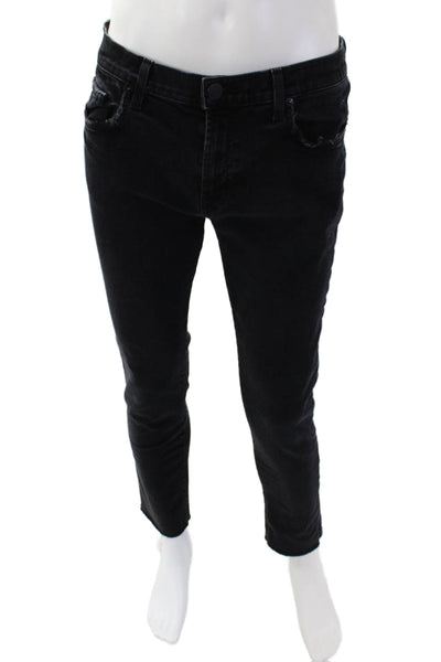 J Brand Womens Mid Rise Raw hem Skinny Jeans Black Size 32