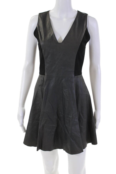 Alice + Olivia Womens Textured Sleeveless V-neck Colorblock Dress Black Size 02