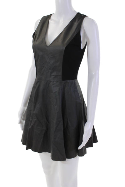 Alice + Olivia Womens Textured Sleeveless V-neck Colorblock Dress Black Size 02
