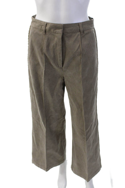 La Ligne Womens Textured Zip Button Wide Leg Side Knit Pants Green Size 04