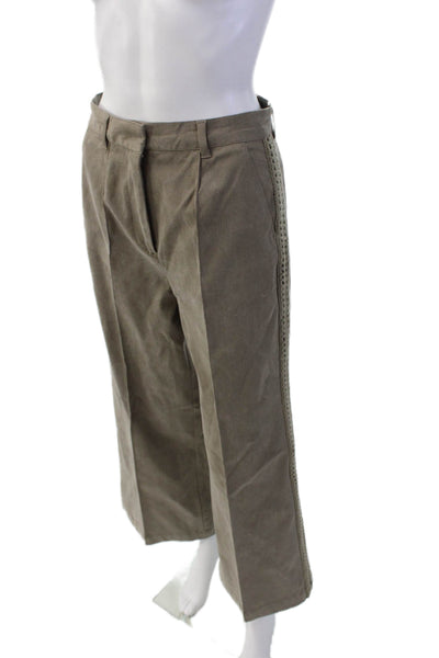La Ligne Womens Textured Zip Button Wide Leg Side Knit Pants Green Size 04