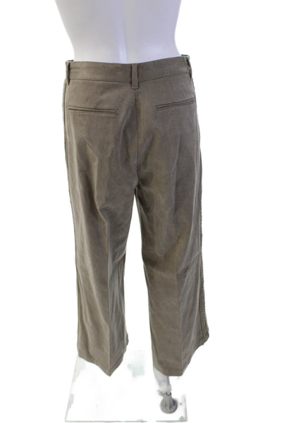 La Ligne Womens Textured Zip Button Wide Leg Side Knit Pants Green Size 04