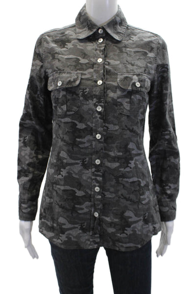 Bell Womens Cotton Camouflage Long Sleeve Button Up Blouse Top Gray Size 4