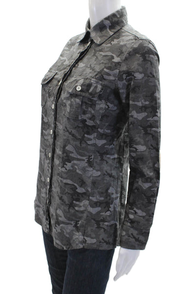 Bell Womens Cotton Camouflage Long Sleeve Button Up Blouse Top Gray Size 4