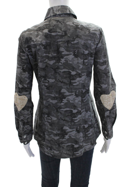 Bell Womens Cotton Camouflage Long Sleeve Button Up Blouse Top Gray Size 4