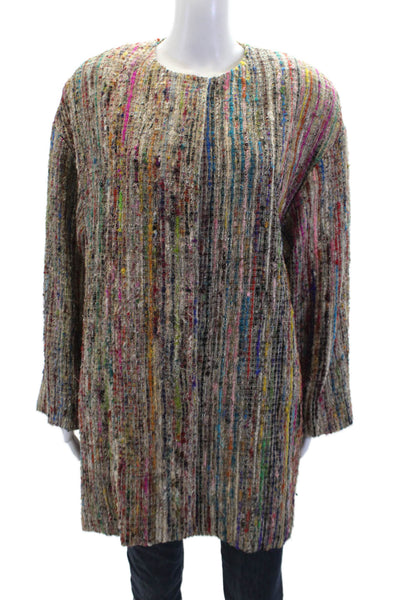 Agostino Womens Woven Round Neck Button Up Mid-Length Jacket Multicolor Size L