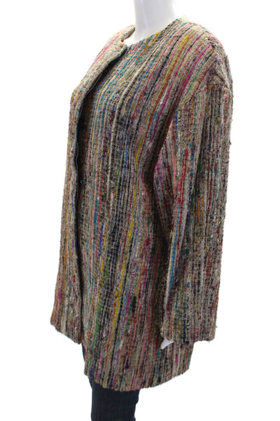 Agostino Womens Woven Round Neck Button Up Mid-Length Jacket Multicolor Size L