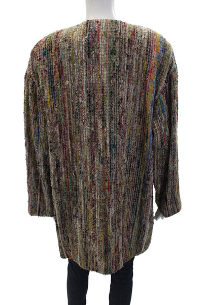 Agostino Womens Woven Round Neck Button Up Mid-Length Jacket Multicolor Size L