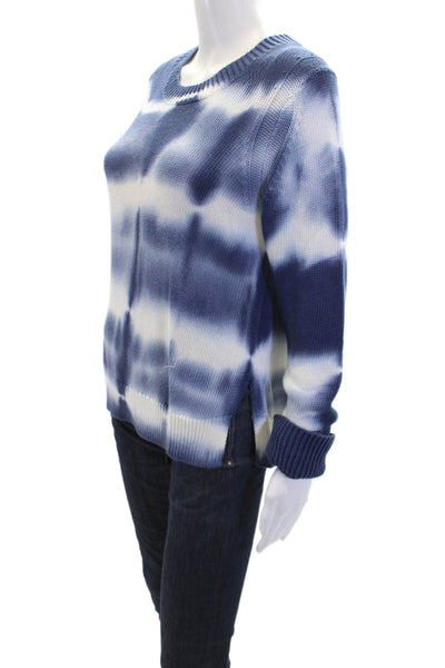 360 Sweater Womens Cotton Tie Dye Round Neck Pullover Sweater Top Navy Size S