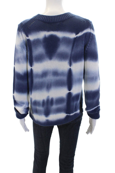 360 Sweater Womens Cotton Tie Dye Round Neck Pullover Sweater Top Navy Size S