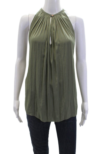 Ramy Brook Womens Pleated Key Hole Sleeveless Pullover Blouse Top Green Size XS