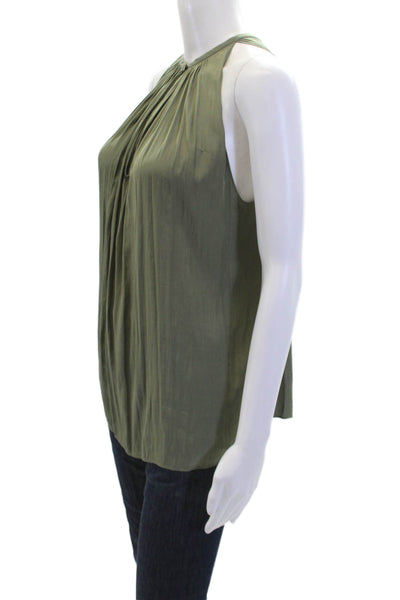Ramy Brook Womens Pleated Key Hole Sleeveless Pullover Blouse Top Green Size XS
