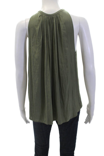 Ramy Brook Womens Pleated Key Hole Sleeveless Pullover Blouse Top Green Size XS