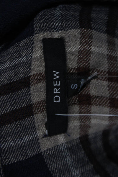 Drew Womens Plaid Collared Long Sleeve Button Up Blouse Top Navy Size S