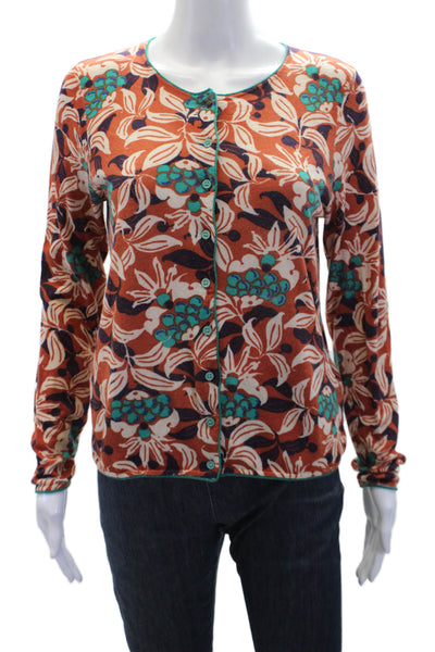 Maliparmi Womens Cotton Knit Abstract Button Up Cardigan Sweater Orange Size S