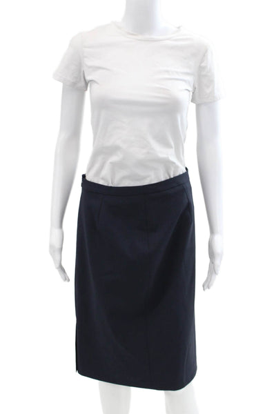 Brooks Brothers Womens Wool Lined Pleated Midi Pencil Dress Navy Size 04