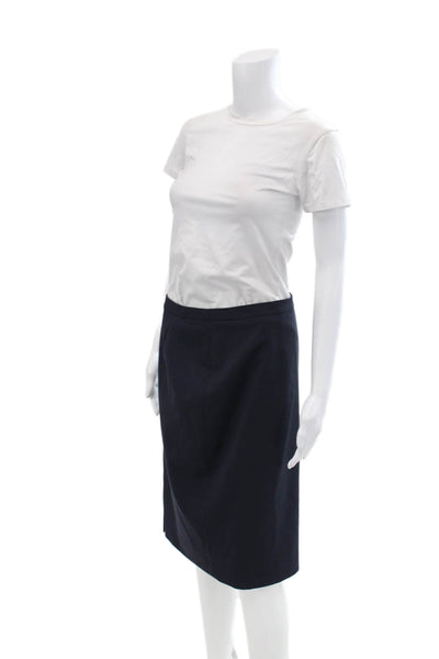 Brooks Brothers Womens Wool Lined Pleated Midi Pencil Dress Navy Size 04