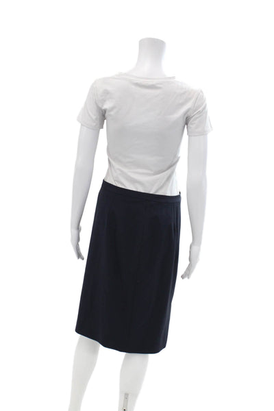 Brooks Brothers Womens Wool Lined Pleated Midi Pencil Dress Navy Size 04