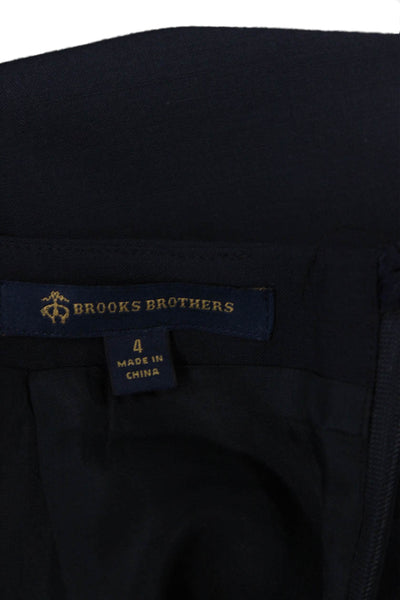 Brooks Brothers Womens Wool Lined Pleated Midi Pencil Dress Navy Size 04