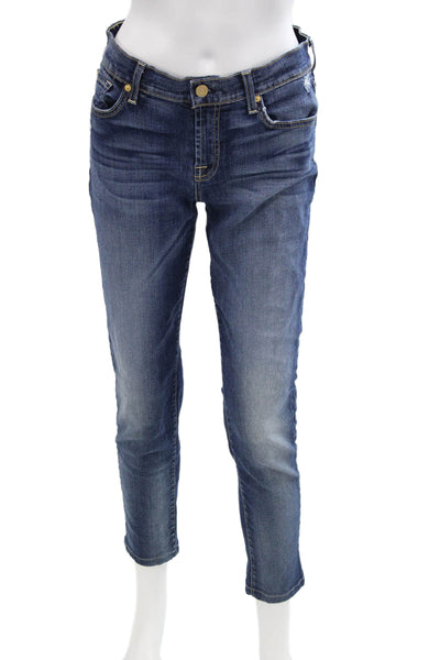 7 For All Mankind Womens Cotton Low-Rise Dark Wash Skinny Jeans Blue Size 28