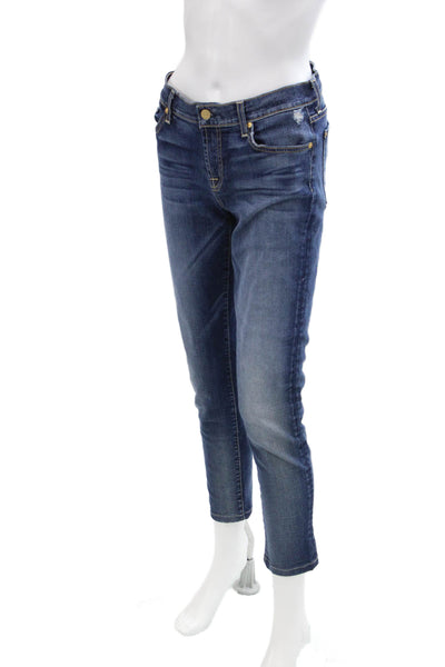 7 For All Mankind Womens Cotton Low-Rise Dark Wash Skinny Jeans Blue Size 28