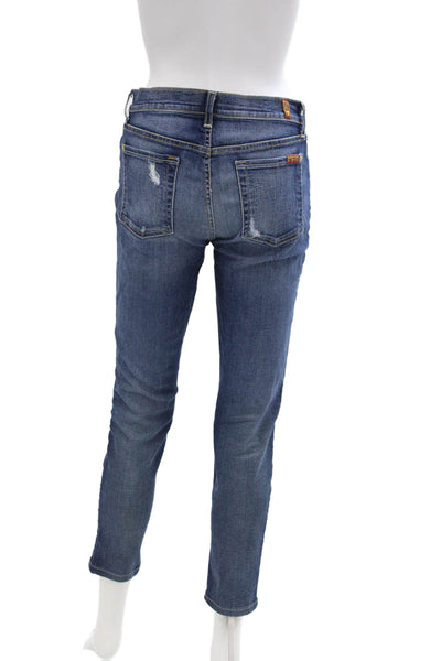 7 For All Mankind Womens Cotton Low-Rise Dark Wash Skinny Jeans Blue Size 28