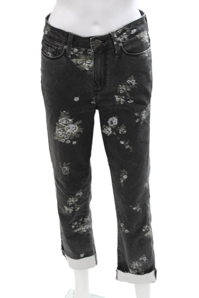 Paige Womens Cotton Floral Zippered Mid-Rise Skinny Jeans Black Size 27